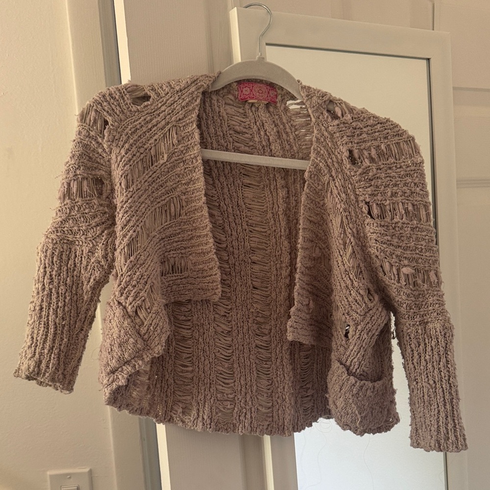 Open-Front Knit cropped Cardigan Sweater - Taupe bohemian hippie boho